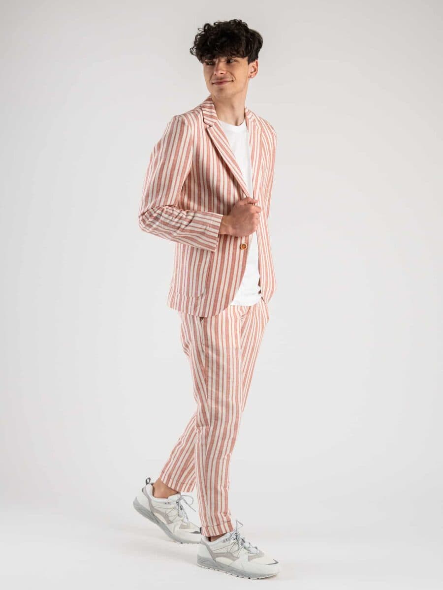 Abito intero 'Black Sunday' leggero in fantasia rigata bianco/rosa