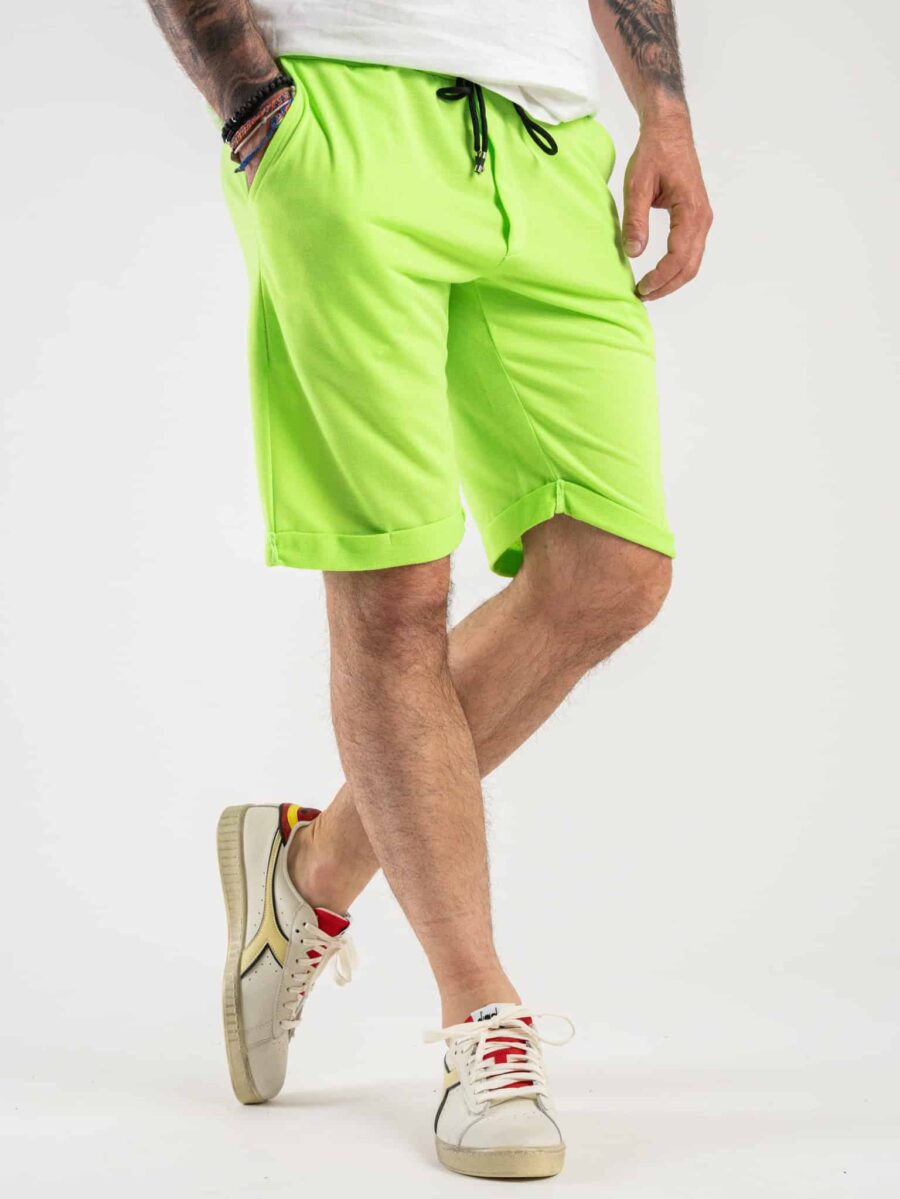 Bermuda sportivo tuta in tinta unita 62621 Verde Fluo
