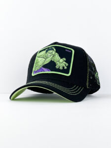 CAPSLAB Cappellino nero Marvel con cuciture verdi e patch stampa HULK2
