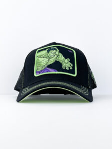 CAPSLAB Cappellino nero Marvel con cuciture verdi e patch stampa HULK3