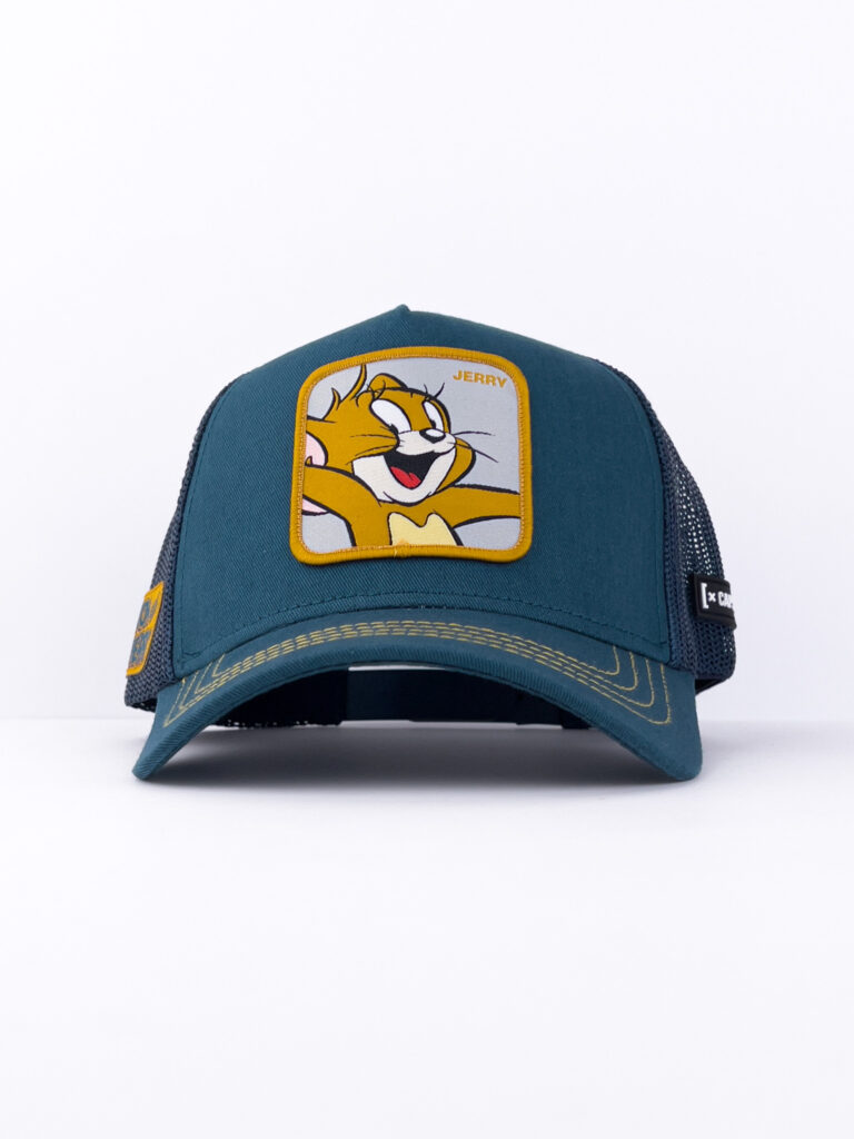 CAPSLAB Cappellino verde smeraldo Walt Disney con stampa patch grigia Tom Jerry JERRY331 CAPSLAB CAPSLAB Cappellino verde smeraldo Walt Disney con stampa patch grigia Tom & Jerry JERRY