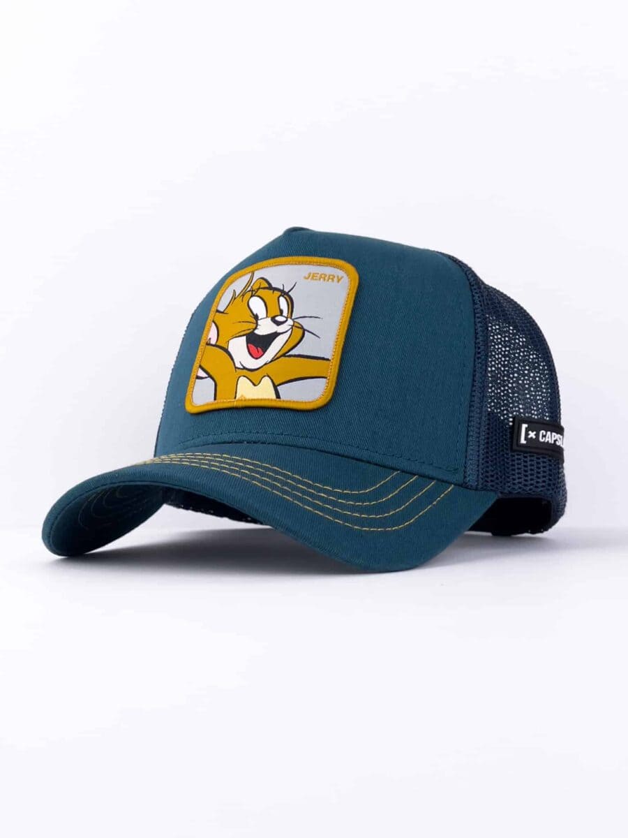 CAPSLAB Cappellino verde smeraldo Walt Disney con stampa patch grigia Tom & Jerry JERRY
