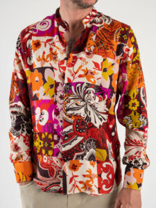 ESTASI Camicia coreana in viscosa stampa floreale beige e marrone LIPARI rossa (2)