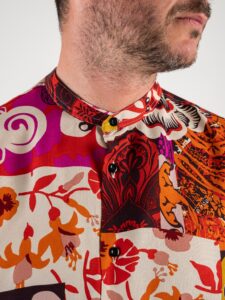 ESTASI Camicia coreana in viscosa stampa floreale beige e marrone LIPARI rossa (3)
