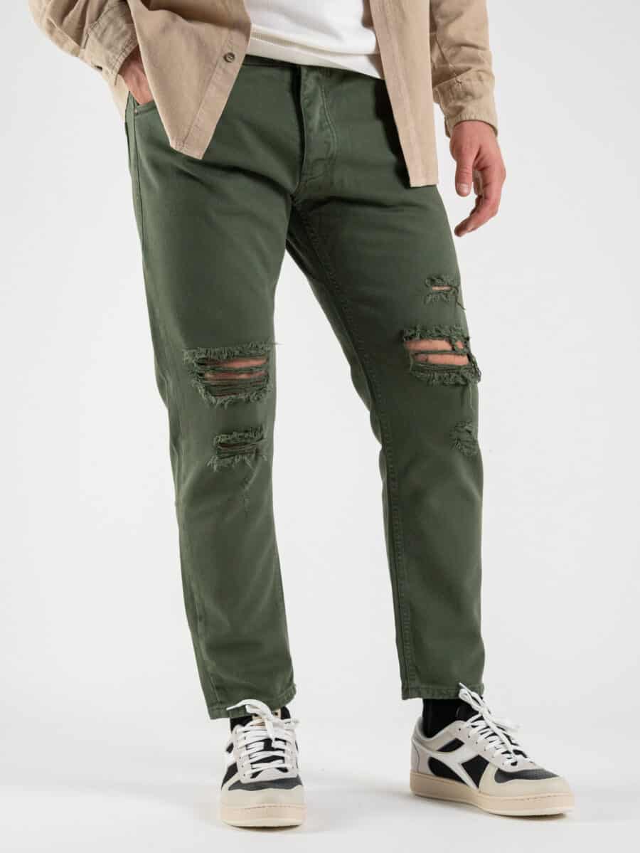 ESTASI Jeans 100% cotone con rotture alle ginocchia KLOPP verde