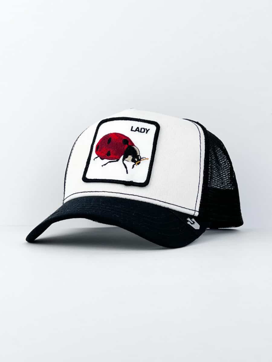 GOORIN BROS Cappellino bianco con becca nera e patch bianca stampa coccinella LADY