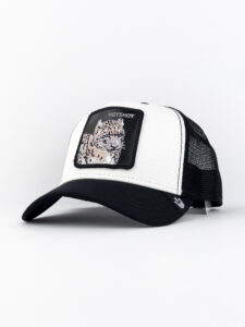 GOORIN BROS Cappellino bianco con patch in pelle nera stampa Giaguaro HOTSHOT2