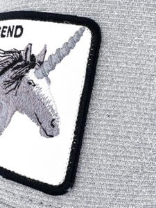 GOORIN BROS Cappellino in glitter grigio chiaro con patch in pelle bianca stampa Unicorno LEGEND1