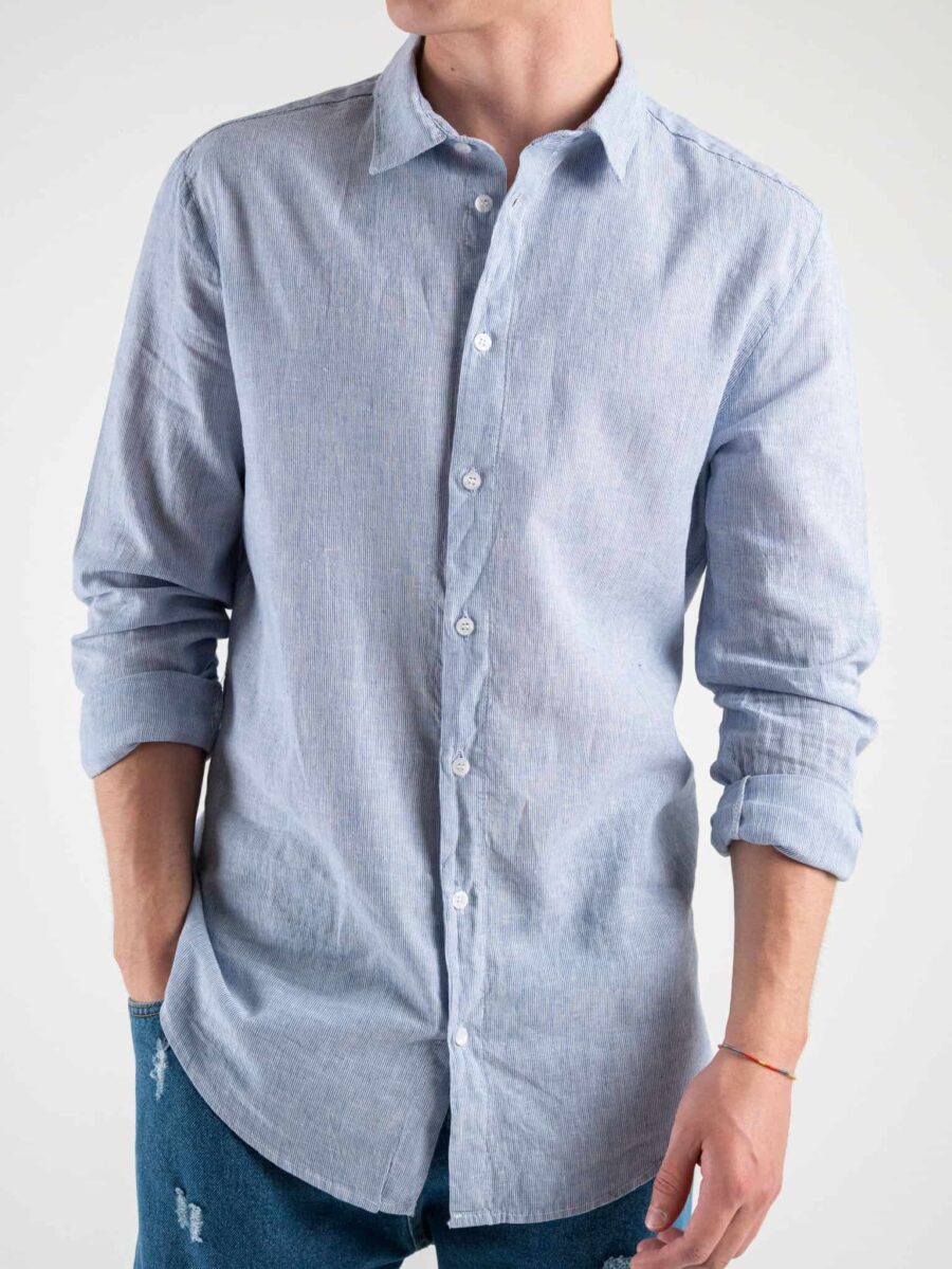 IMPERIAL Camicia in misto lino rigata con colletto CA67DZXL