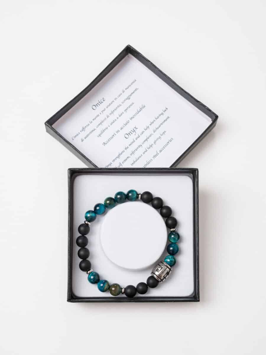 Braccialetto elasticizzato con perline colorate ONICE Nero/Verde Smeraldo