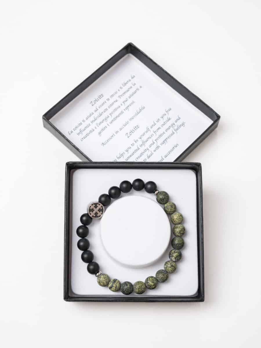 Braccialetto elasticizzato con perline colorate ZOISITE Verde/Nero