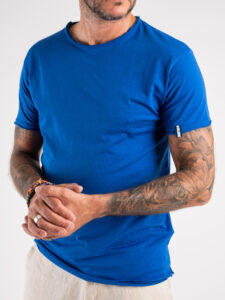 BL11 T-shirt in cotone con dettagli sulla manica sinistra BASIC Royal (1)