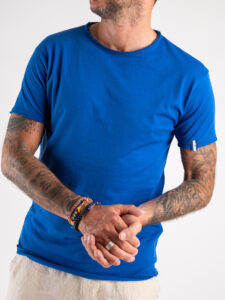 BL11 T-shirt in cotone con dettagli sulla manica sinistra BASIC Royal (3)