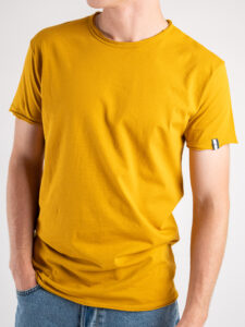 BL11 T-shirt in cotone con dettagli sulla manica sinistra BASIC Senape (5)