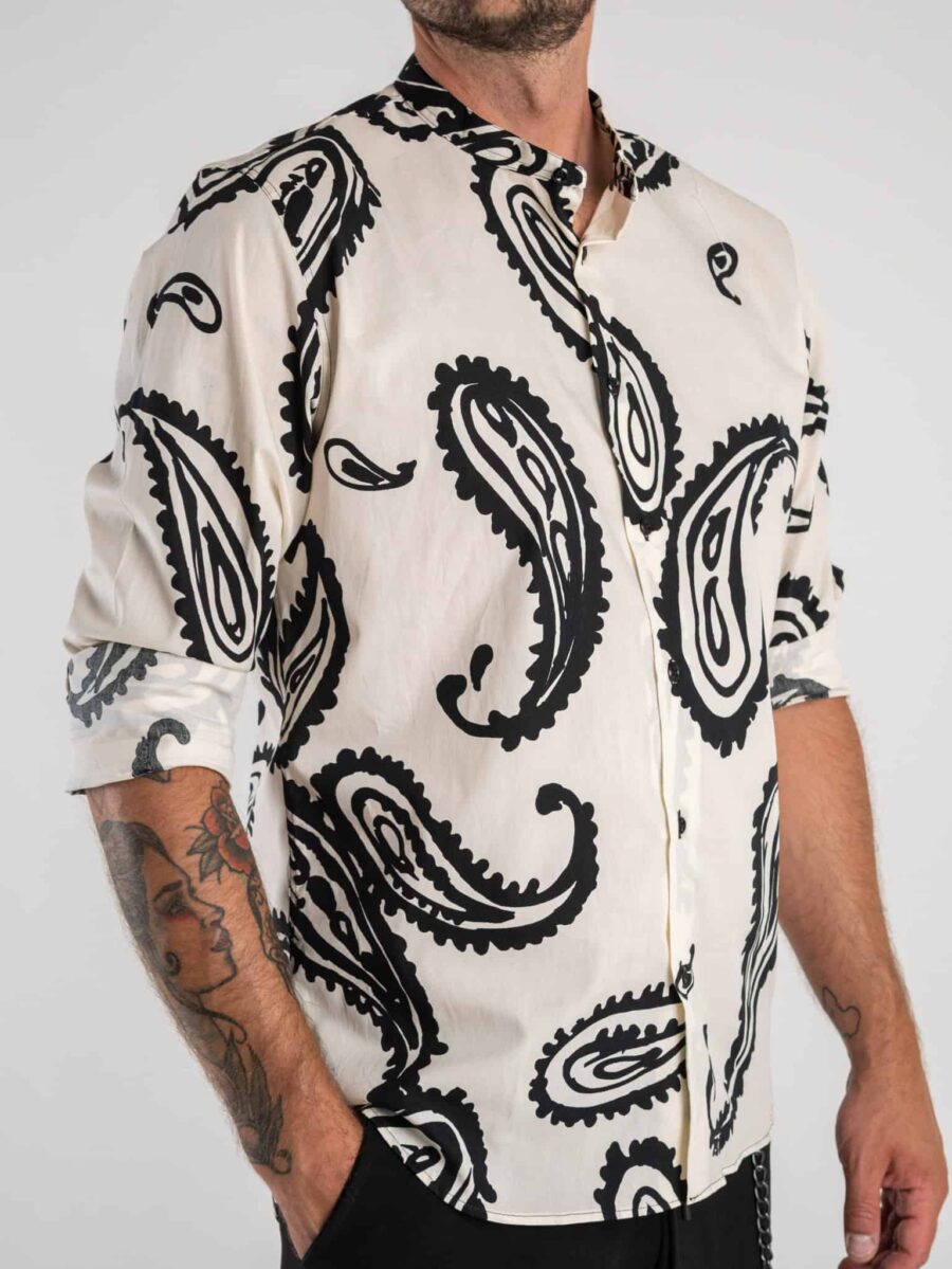 ESTASI Camicia coreana in cotone fantasia bandana MAIORI Panna