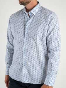 ESTASI Camicia in cotone con colletto e stampa gelati blu COSTA REI Bianca3