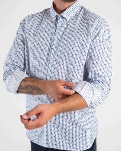 ESTASI Camicia in cotone con colletto e stampa gelati blu COSTA REI Bianca9 Saldi
