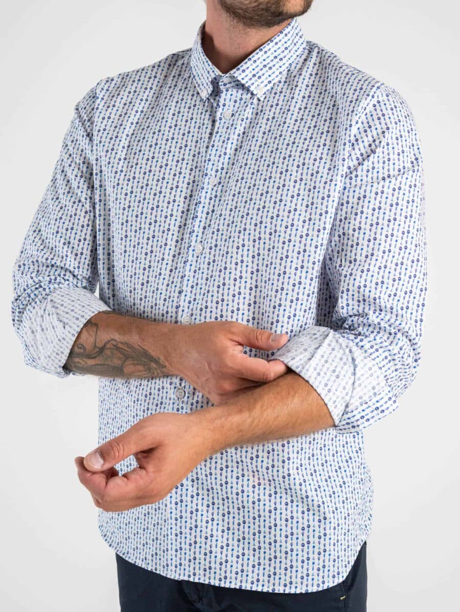 ESTASI Camicia in cotone con colletto e stampa gelati blu COSTA REI Bianca