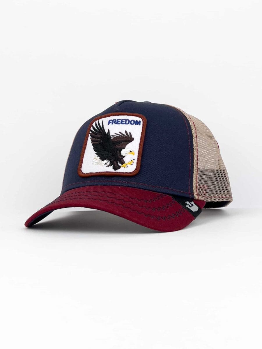 GOORIN BROS Cappellino blu, bordeaux e beige con patch stampa Aquila FREEDOM