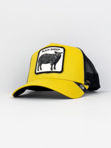 GOORIN BROS Cappellino giallo con retina nera e patch bianca stampa Pecora nera BLACK SHEEP1