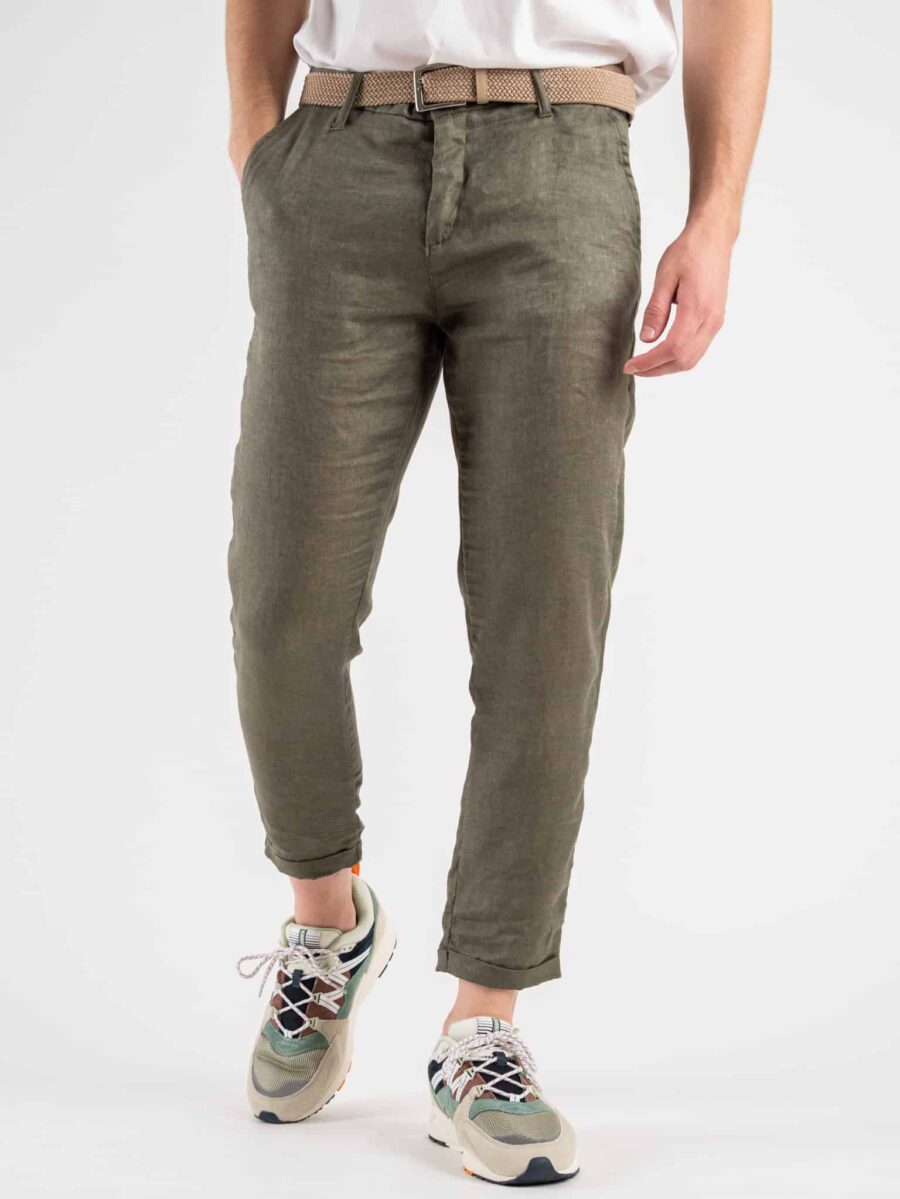IMPERIAL Pantalone in lino con risvolto PWB0DVH Army