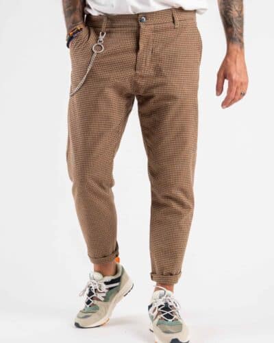 IMPERIAL Pantalone leggero in fantasia pied de poule con catenella rimovibile PC8IZPP Marrone 2 IMPERIAL IMPERIAL Pantalone leggero in fantasia pied de poule con catenella rimovibile PC8IZPP Marrone