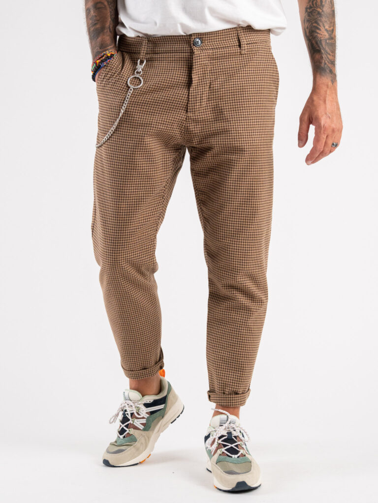 IMPERIAL Pantalone leggero in fantasia pied de poule con catenella rimovibile PC8IZPP Marrone 2 IMPERIAL IMPERIAL Pantalone leggero in fantasia pied de poule con catenella rimovibile PC8IZPP Marrone