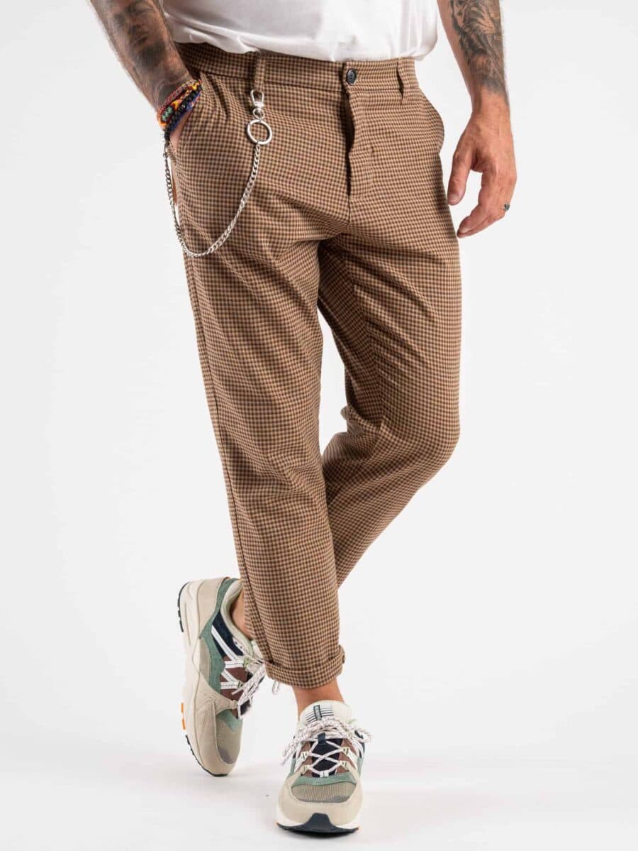 IMPERIAL Pantalone leggero in fantasia pied de poule con catenella rimovibile PC8IZPP Marrone