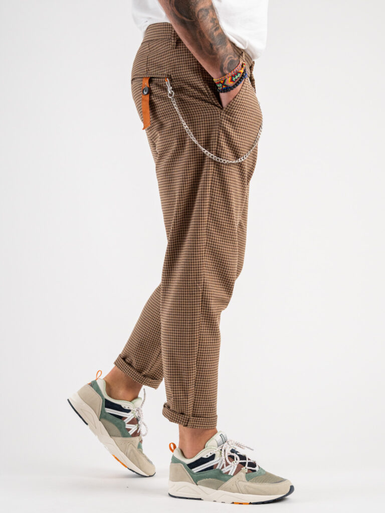 IMPERIAL Pantalone leggero in fantasia pied de poule con catenella rimovibile PC8IZPP Marrone 4 IMPERIAL IMPERIAL Pantalone leggero in fantasia pied de poule con catenella rimovibile PC8IZPP Marrone