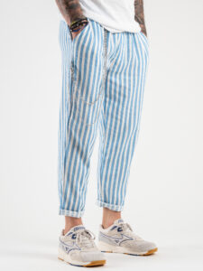 Pantalaccio in misto lino rigato con catenella e coulisse AD1033 Azzurro:Bianco1