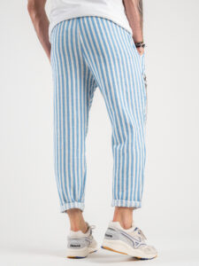 Pantalaccio in misto lino rigato con catenella e coulisse AD1033 Azzurro:Bianco2