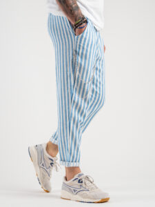 Pantalaccio in misto lino rigato con catenella e coulisse AD1033 Azzurro:Bianco3