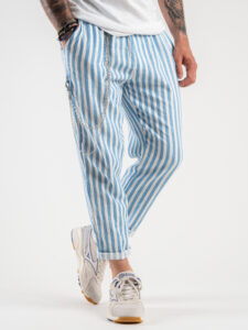 Pantalaccio in misto lino rigato con catenella e coulisse AD1033 Azzurro:Bianco7