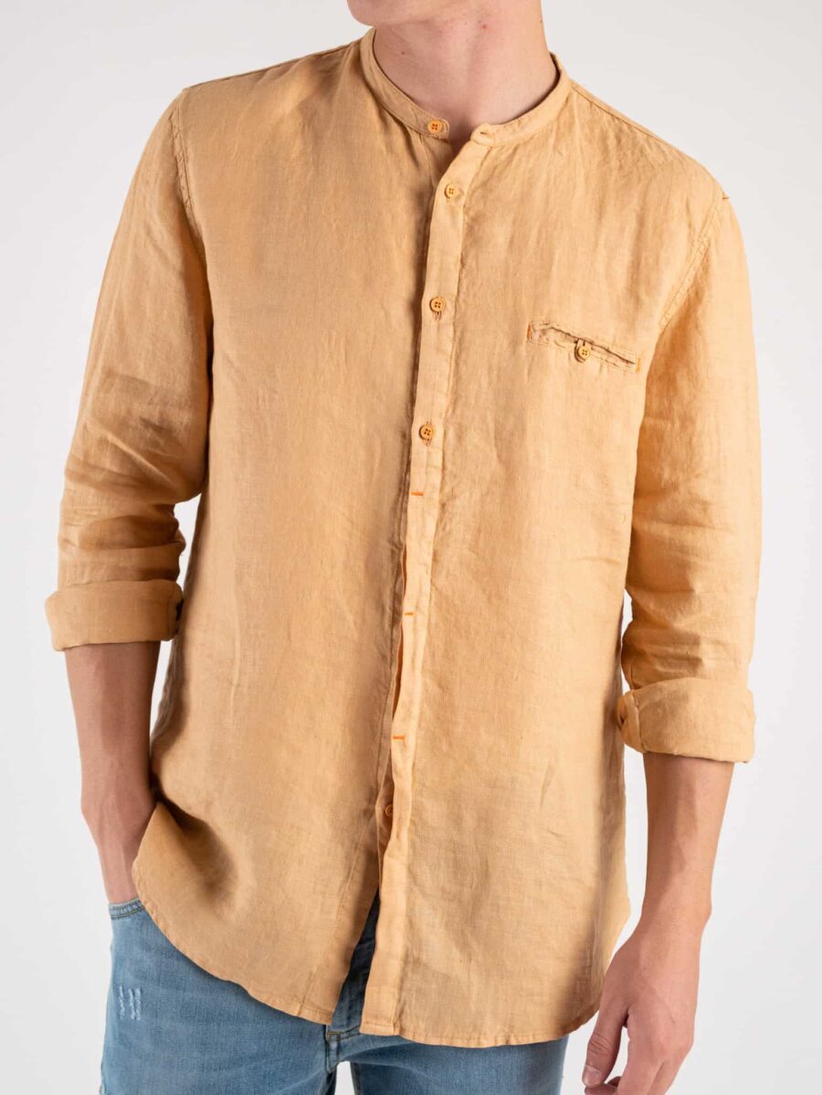 ALTATENSIONE Camicia in lino con collo coreana e taschino 3063 LUCCIO Melone