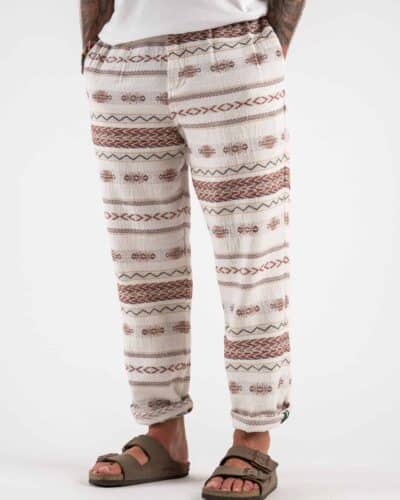 BERNA Pantalone in cotone leggero con pence e fantasia etnica 220227 Beige 2 BERNA BERNA Pantalone in cotone leggero con pinces e fantasia etnica 220227 Beige