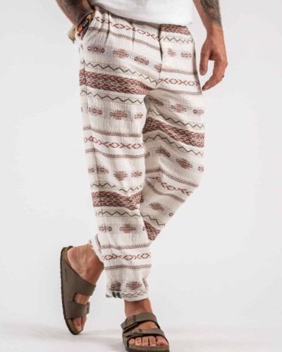 BERNA Pantalone in cotone leggero con pence e fantasia etnica 220227 Beige 4 BERNA BERNA Pantalone in cotone leggero con pinces e fantasia etnica 220227 Beige