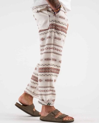 BERNA Pantalone in cotone leggero con pence e fantasia etnica 220227 Beige 5 BERNA BERNA Pantalone in cotone leggero con pinces e fantasia etnica 220227 Beige