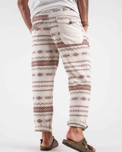 BERNA Pantalone in cotone leggero con pence e fantasia etnica 220227 Beige 6 BERNA BERNA Pantalone in cotone leggero con pinces e fantasia etnica 220227 Beige