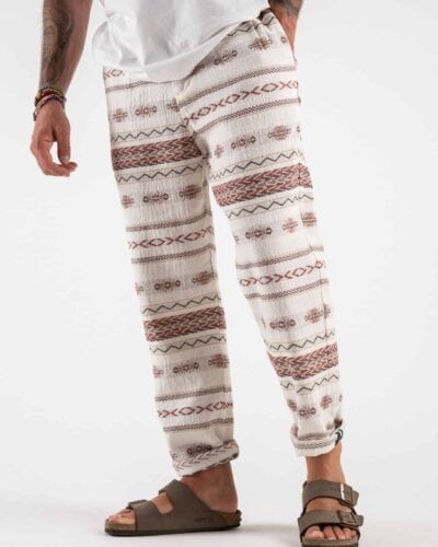 BERNA Pantalone in cotone leggero con pence e fantasia etnica 220227 Beige 7 BERNA BERNA Pantalone in cotone leggero con pinces e fantasia etnica 220227 Beige