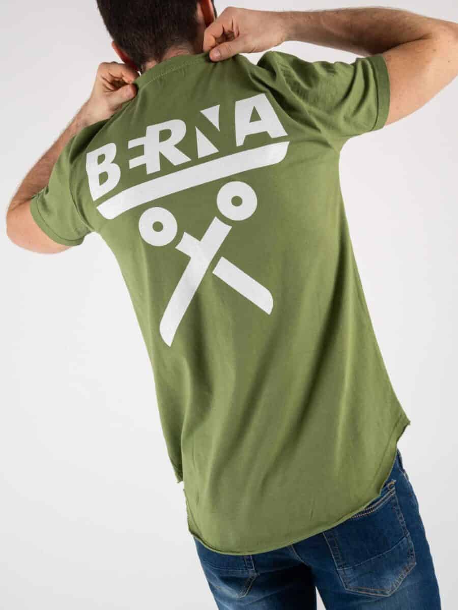BERNA T-shirt basica con logo fronte/retro e fondo curvo 223123 Verde