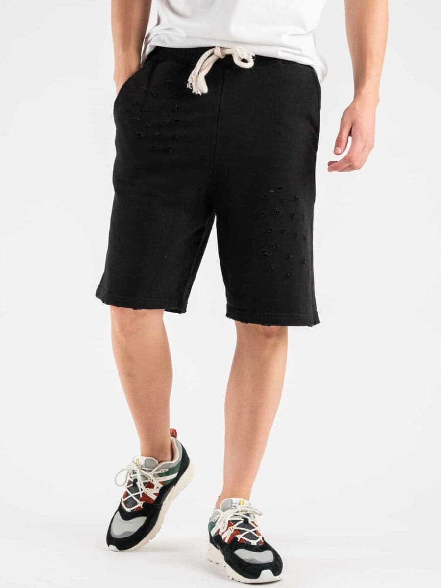 BLACK SUNDAY Bermuda sportivo in cotone con piccolissime rotture OM733BR Nero