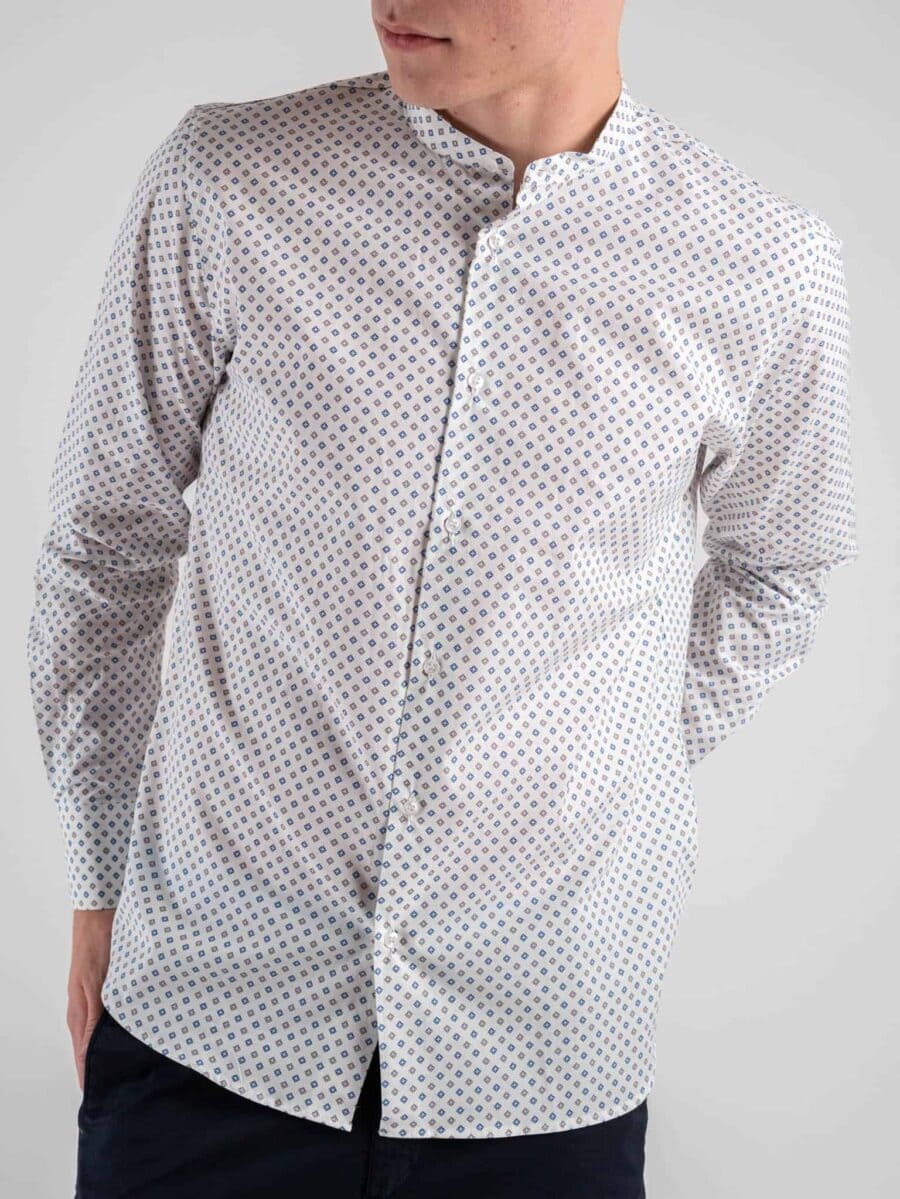 ESTASI Camicia coreana  in cotone stampa rombi CANAZEI Bianco