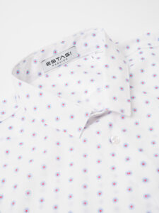 ESTASI Camicia in cotone stampa microfantasia con colletto ORTISEI bianca (1)