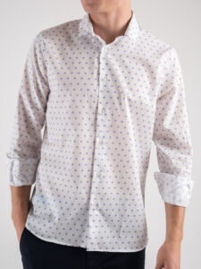 ESTASI Camicia in cotone stampa microfantasia con colletto ORTISEI bianca (8)