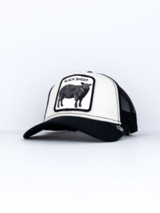 GOORIN BROS Cappellino bianco con retina nera e patch bianca stampa Pecora nera BLACK SHEEP Bianco2