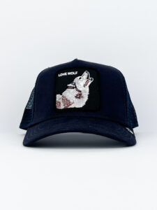GOORIN BROS Cappellino blu con patch nera stampa lupo LONE WOLF1
