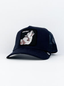 GOORIN BROS Cappellino blu con patch nera stampa lupo LONE WOLF2