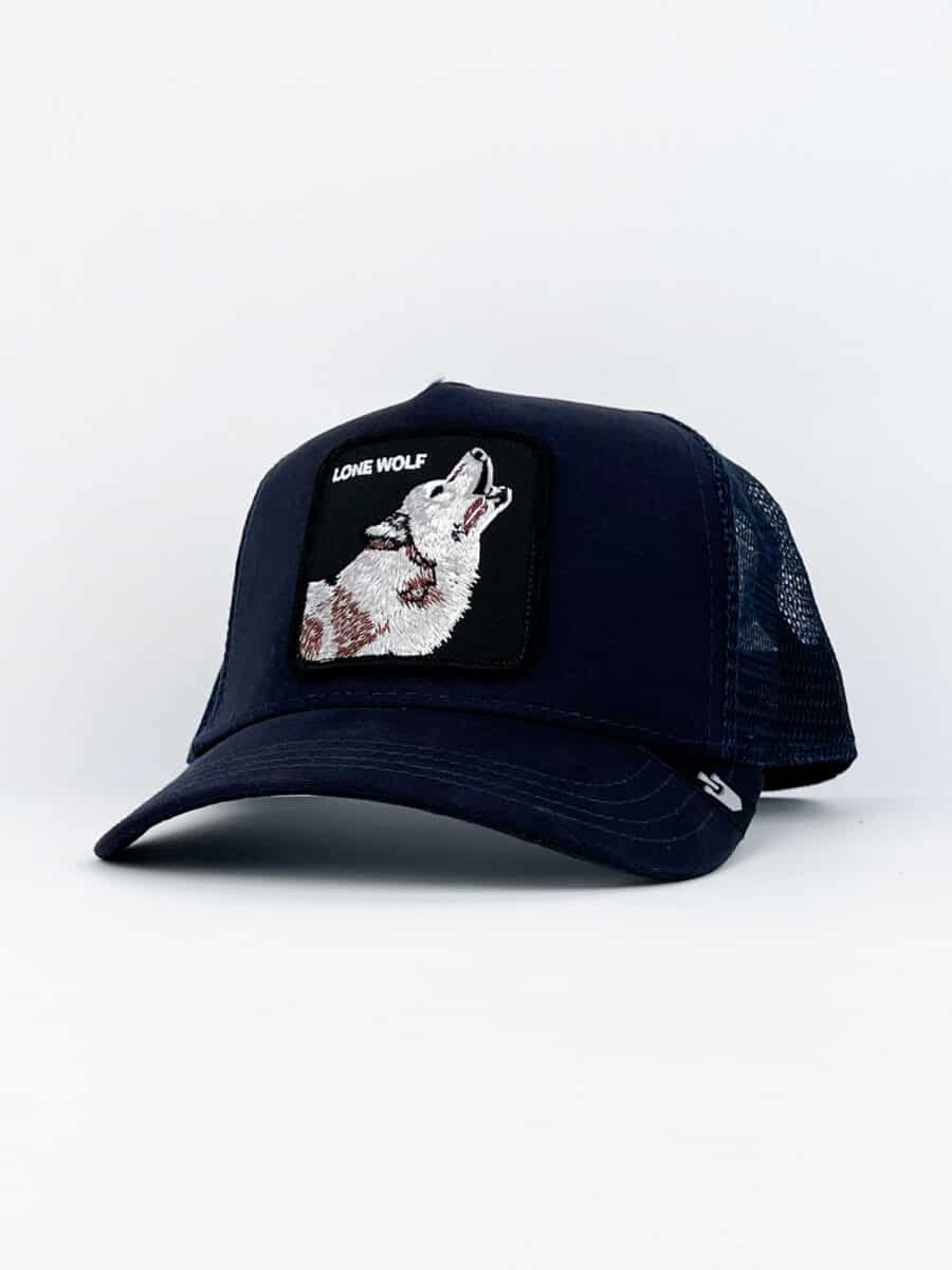 GOORIN BROS Cappellino blu con patch nera stampa lupo LONE WOLF