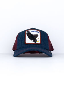 GOORIN BROS Cappellino in jeans blu con retina bordeaux e patch bianca stampa Aquila FREEDOM Blu2