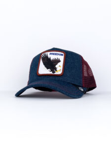 GOORIN BROS Cappellino in jeans blu con retina bordeaux e patch bianca stampa Aquila FREEDOM Blu3